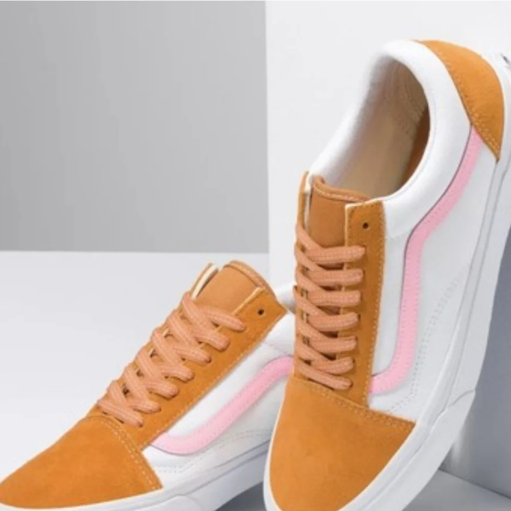 Vans Women's White, Orange, and Pink Sneakers - Picture 2 of 12